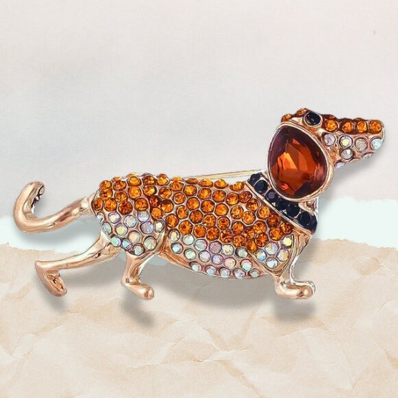 Set of 2 NEW Pets Dachshund Dog Breed Rhinestone Bling CZ Collar Brooches Pins - Picture 3 of 6